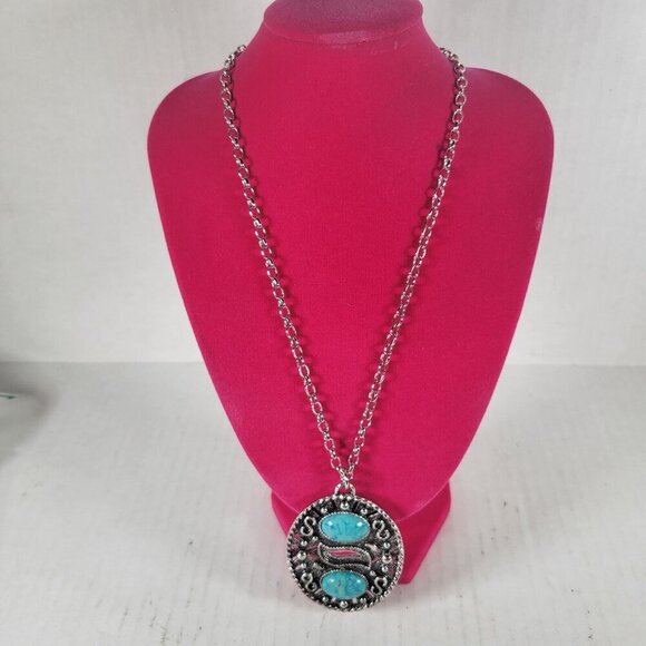 Vintage Sarah Coventry "Indian Maiden" Statement Faux Turquoise Pendant Necklace - Picture 1 of 4